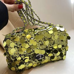 Adjustable shoulder bag with chain with glitter strip decoration single shoulder