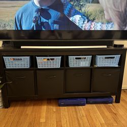 Black TV Stand Console – Open Shelves