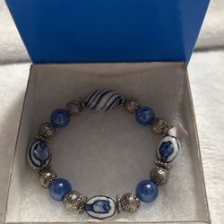 Beautiful! Blue Beaded Stone Bracelet!!! 