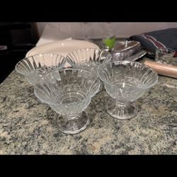 Set of 4 Vintage Glass Dessert Cups – Etched Ice Cream Bowls