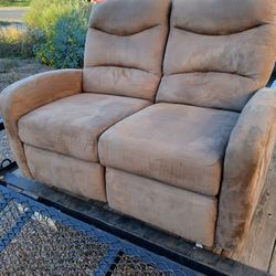 Ashley Furniture loveseats movie chair double recliner suede great condition pet and smoke-free home