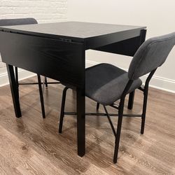 Dining Table Set With 2 Chairs  3-Piece Black Expandable Foldable Drop Leaf– Like New 
