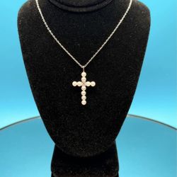 # 88- Beautiful Pearl Cross Necklace with Center Moissanite - 925 Sterling Silver