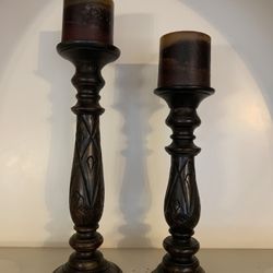 Elegant Carved Wood Candle Holder Set (Matching Pair) – $20 Moving Sale!