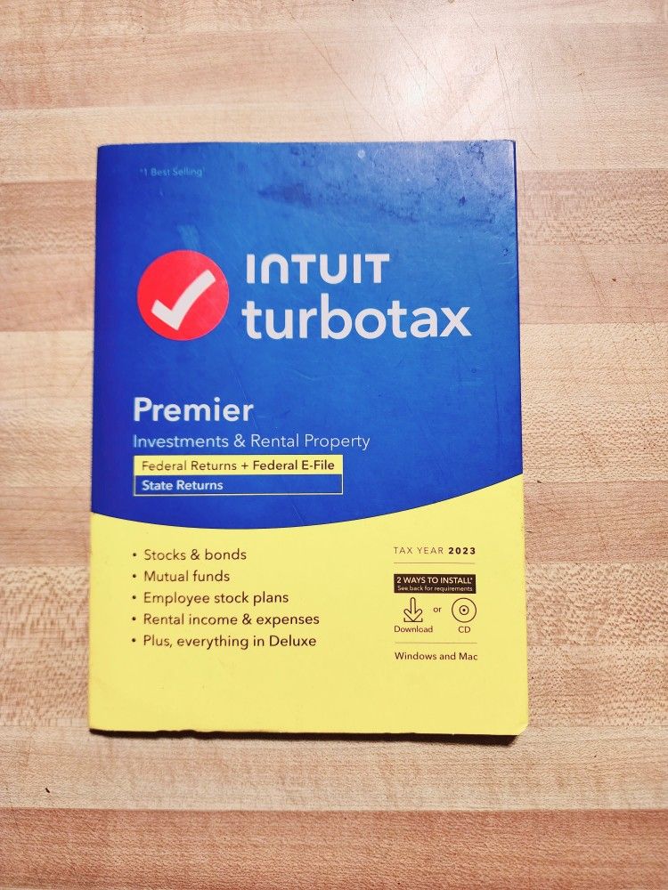 TurboTax Premier 2023 Federal +1 State Windows & Mac CD & Download - New/Sealed