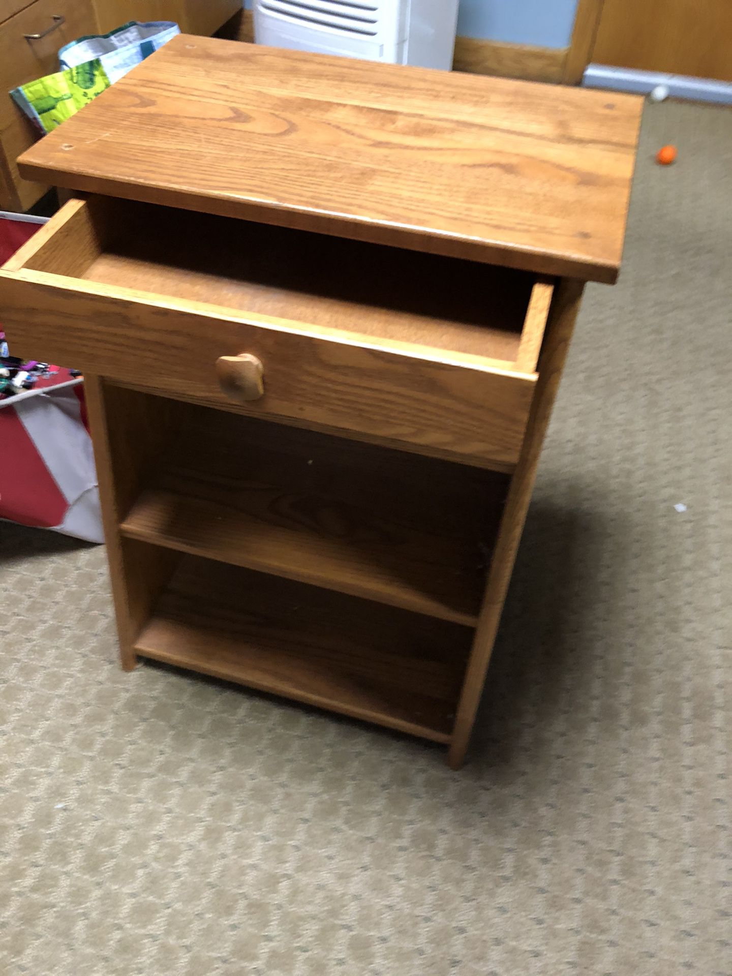 Real wood end table with shelves and drawers