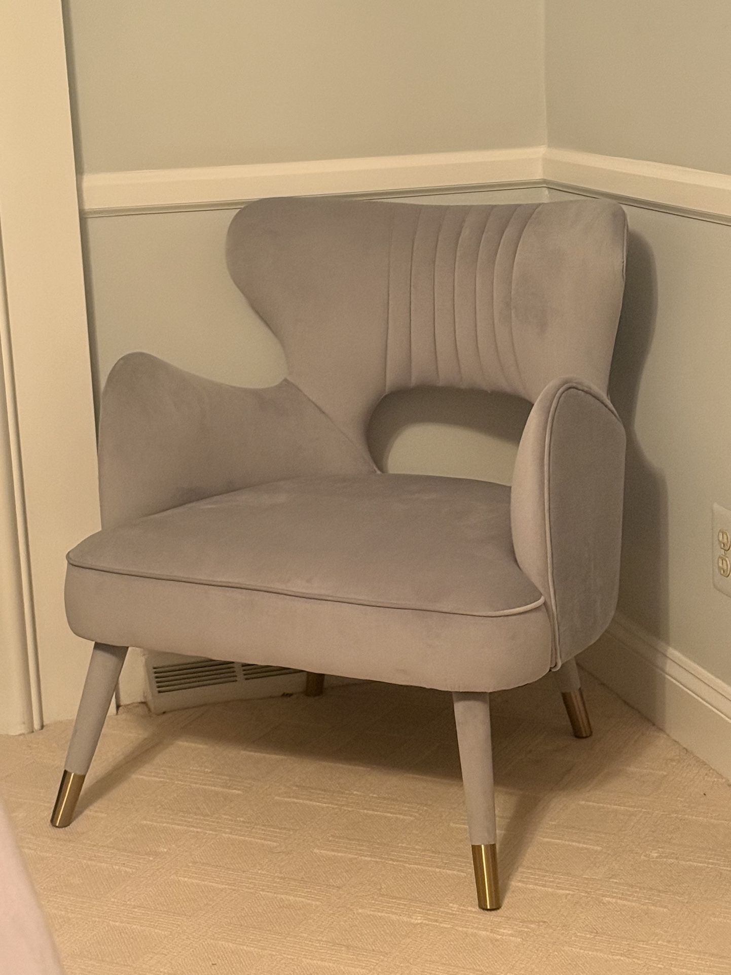 Safavieh Home Blair Retro Glam Slate Blue Velvet and Gold Wingback Accent Chair