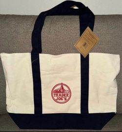 Trader Joe's Canvas Tote Bag in Cream and Blue, $12/each - read description!
