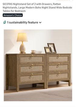 Set of 2 Modern Boho Rattan Nightstands – Excellent Condition