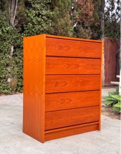 Danish Vintage Modern Teak Tall Dresser – 5 Drawer Chest Made in Denmark