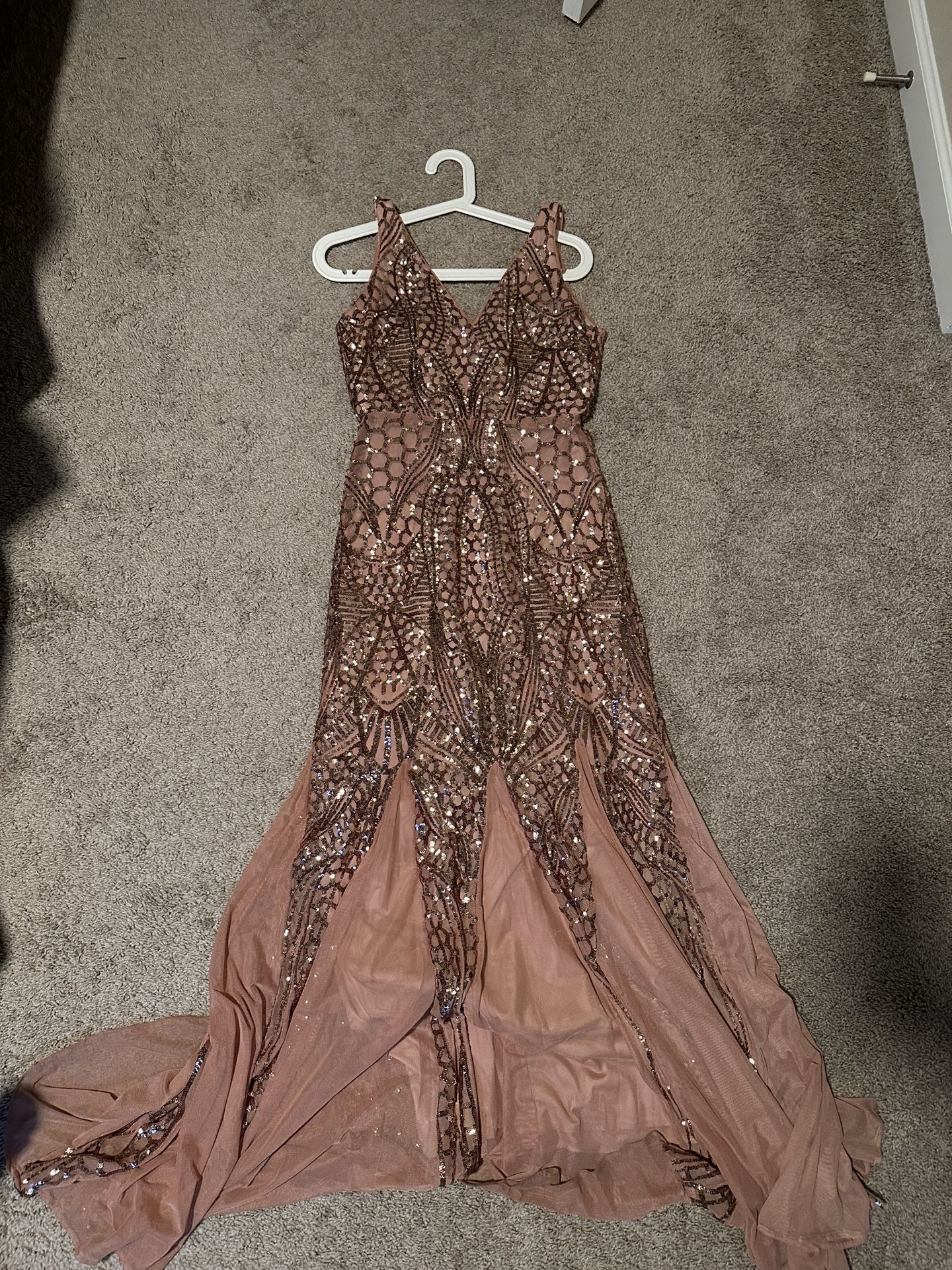 Rose Gold Sequin Chiffon Prom Dress
