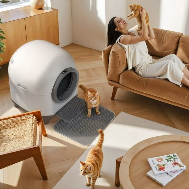 New Self Cleaning cat Litter Box with Mat,Automatic Cat Litter Box for Multiple Cats with Safety Protection and App Control,A Complimentary Garbage Ba