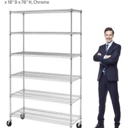 6-Tier Heavy Duty Wire Shelving with and without Wheels - Chrome