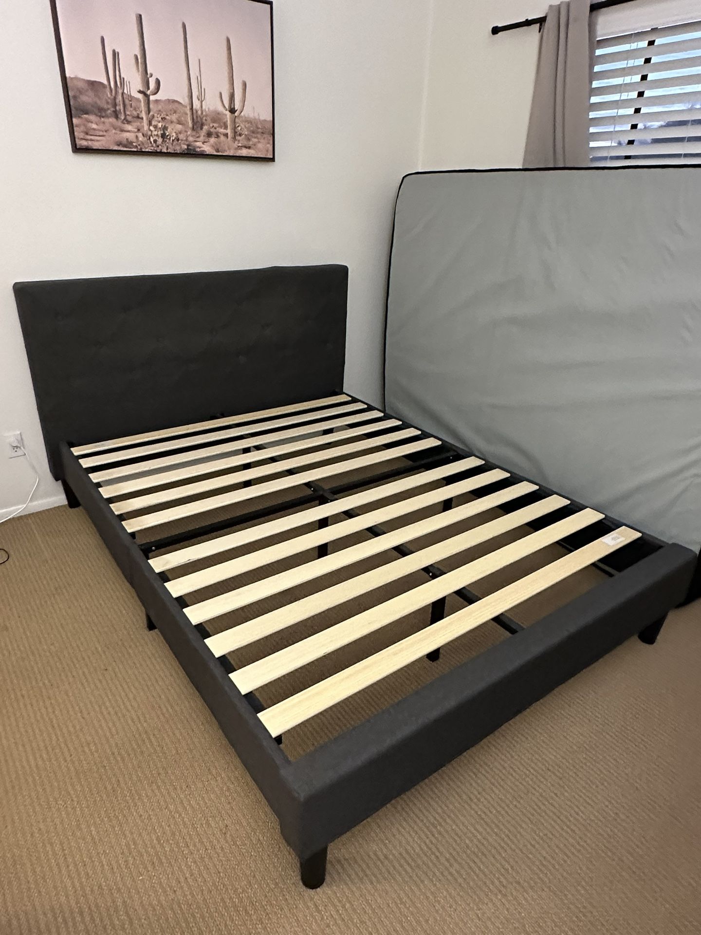 Queen Grey Bed Frame & Headboard 