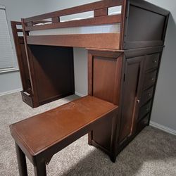 Twin Loft Bed With Storage, Desk, Mattress, & Nightstand 