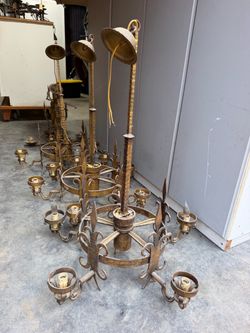 early-20th-century Spanish Revival / Tudor-Gothic Revival chandeliers