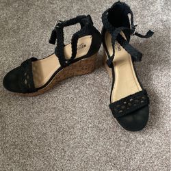 Mossimo Black/Faux Cork Wedges, Women’s Size 6.5