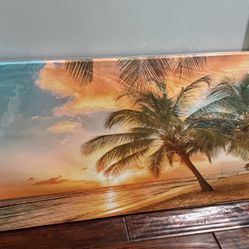 Canvas Wall Art Tropical Beach Sunset Palm Trees Painting