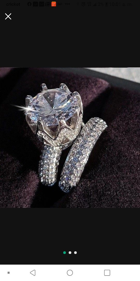 925 Silver Engagement & Wedding Crown Ring Set New