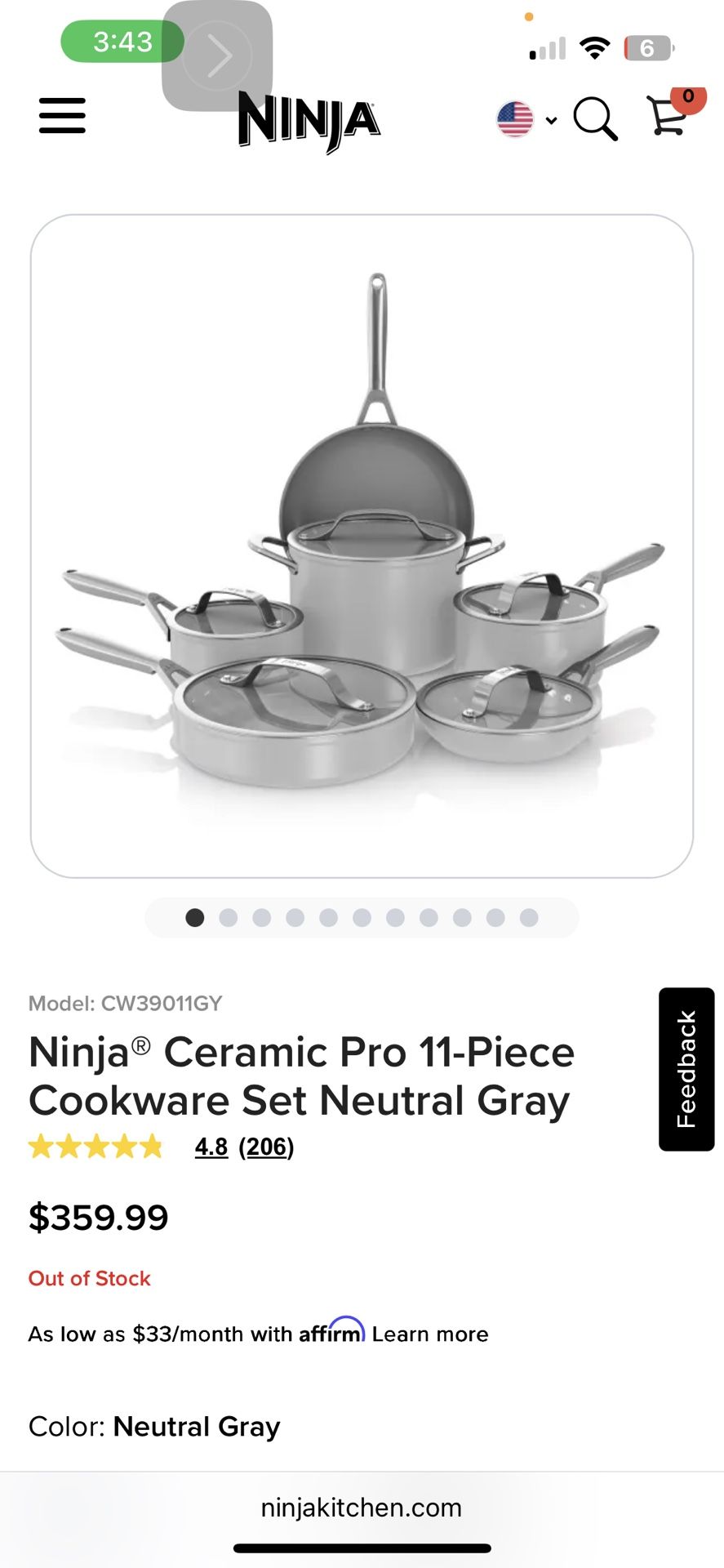 NEW! Ninja NeverStick Ceramic Pro 11-Piece Set $200