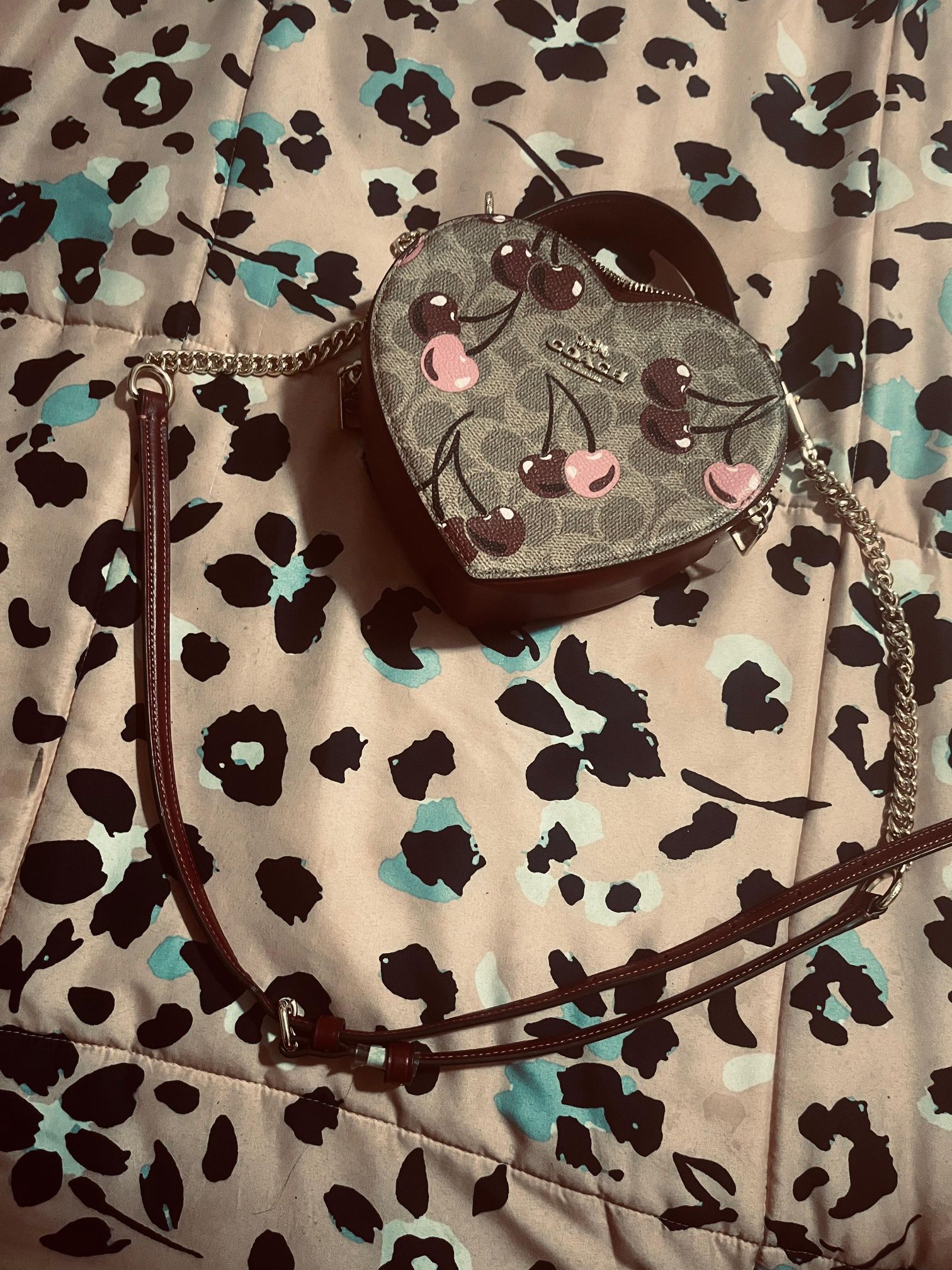 Coach Heart Shaped Crossbody Bag Brown And Red 