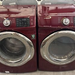 Red Samsung Frontload Washer And Dryer Set 