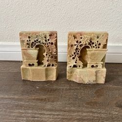 Pair Vintage Carved Onyx Stone bookends