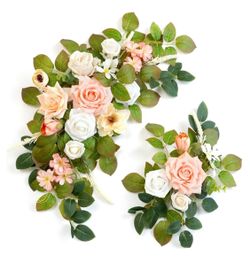 Wedding decor (pack of 2) Welcome Sign Flower Backdrop Garland for Ceremony Reception Wall Easel Home Decoration Entryway Faux Outdoor Board Head Tabl