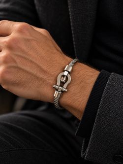 Dancalvia California Men’s Cable Bracelet – Silver Tone – Original Box
