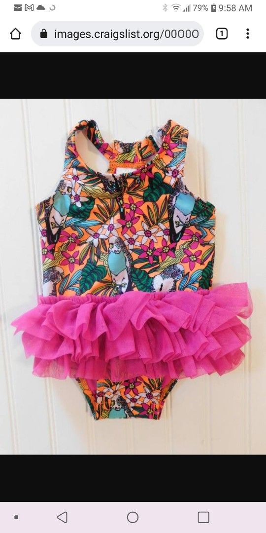 Cat & Jack Baby Girls Size 9M Parrot And Flower Bathing Suit -