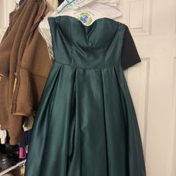 Size 6 Strapless Satin High Low Dress. Forest green Betsy & Adam dress