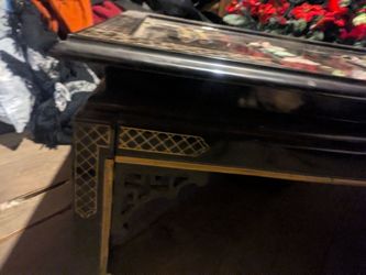 Black Lacquer Coffee Table with Gold Lattice Detail