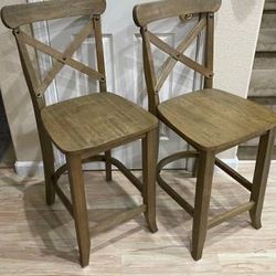 New Set 2 Counter Height Rustic Wood Bar Stools X-Back Stool Farmhouse