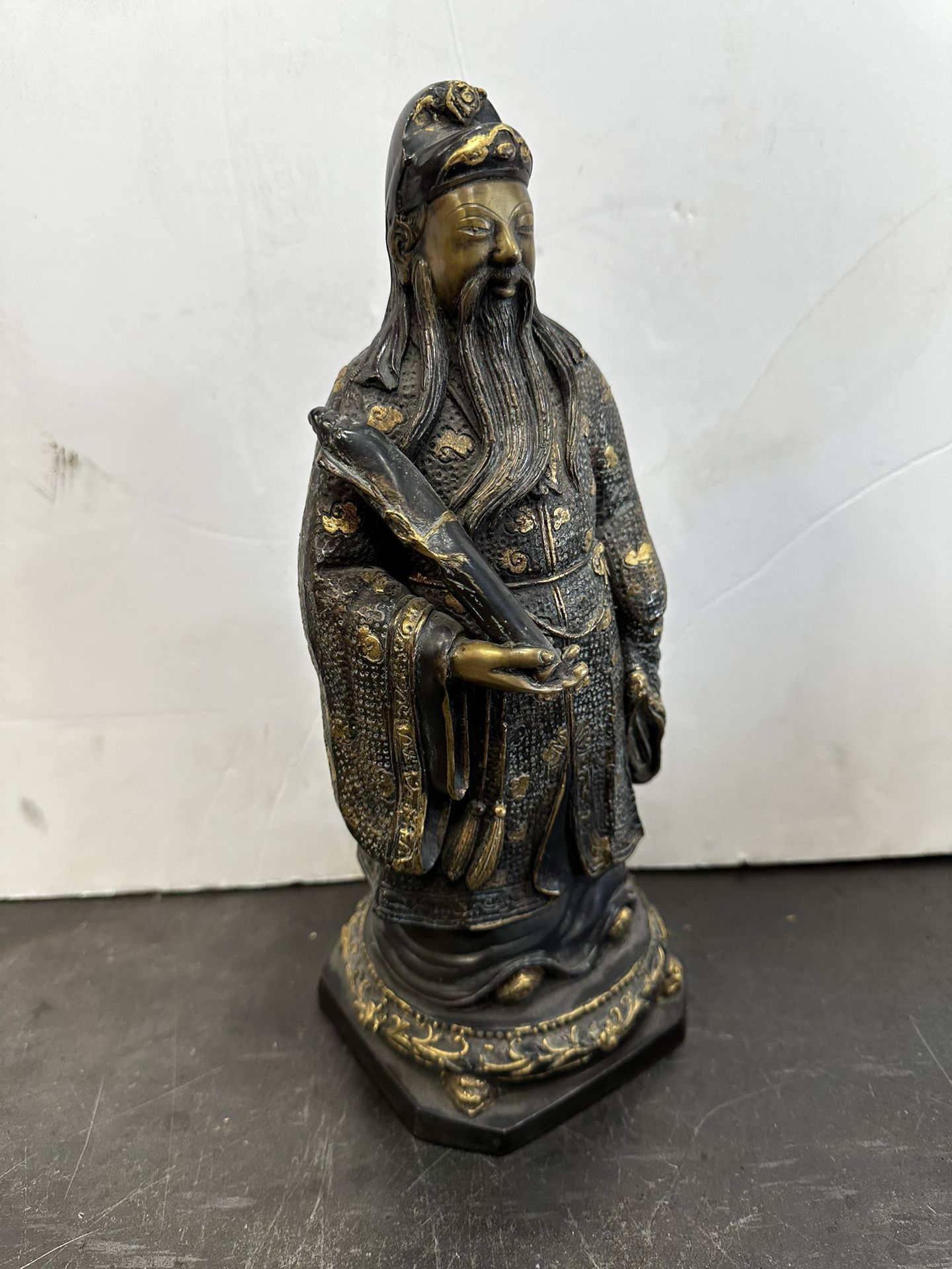 Vintage Chinese Bronze Sanxing Divine Immortal Sculpture Bronze Scroll Holder