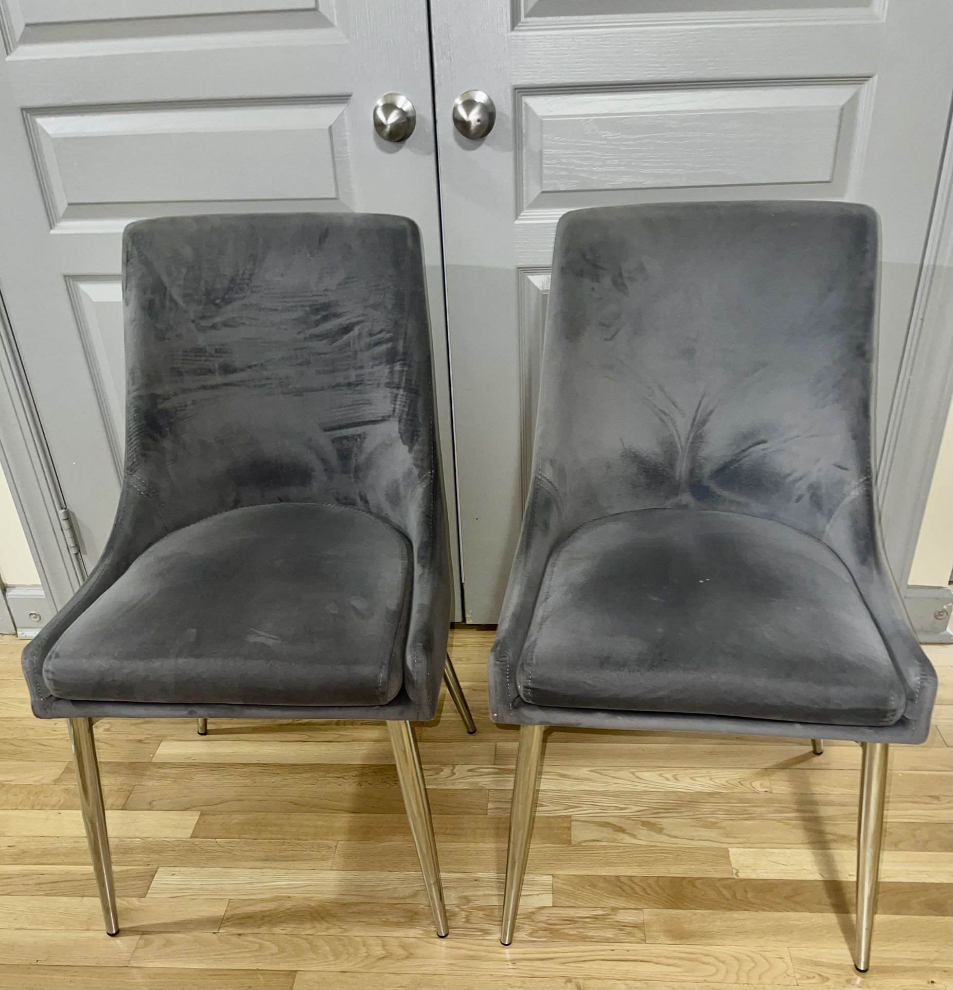 Velvet Upholstered Dining Chair with Sturdy Metal Legs, Set of 2, Grey