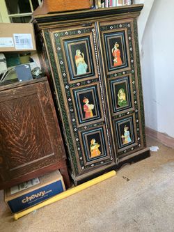 Hand Painted Hardwood Indian Cupboard