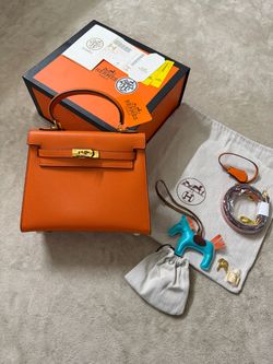 Hermes Kelly Orange Leather Handbag