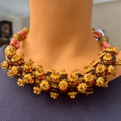 VINTAGE 19" NECKLACE MULTI COLOR AMBER CHUNKY BEADS West Africa
