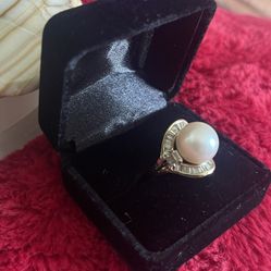 Authentic Natural Pearl And Diamonds Ring 14k $2000