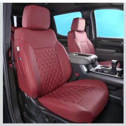 TANDI Custom Fit Silverado Seat Covers Full Set Faux Leather for Chevy Silverado 2014-2018 / GMC Sierra 1-2019 2500HD 3500HD (SG-B) Wine Red