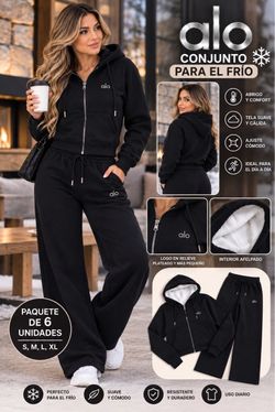 Alo Black Zip-Up Hoodie and Sweatpants Set