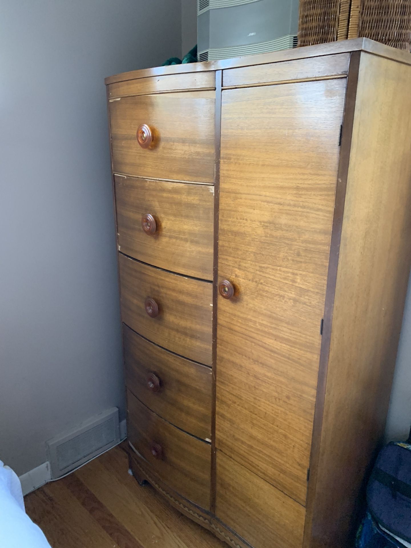 Three Piece Antique Armoire Chest & Chair