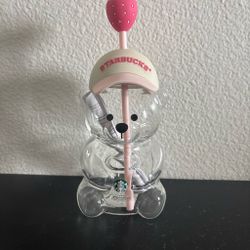 Starbucks Bear Glass Cup with Straw