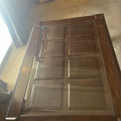 Wood Coffee Table With Glass Insert And Side Table