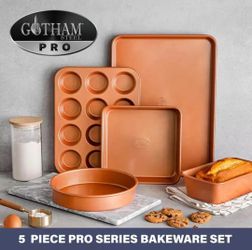 Gotham Steel Bakeware Set Baking Cookie Sheet Cake Pan Copper Non Stick 5 Piece