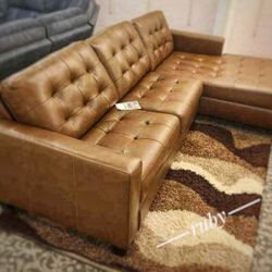 Baskove Leather Sectional Couch With Chaise|39$ Down Payment @fastest Delivery 🚚 ( Real Leather Sofa)