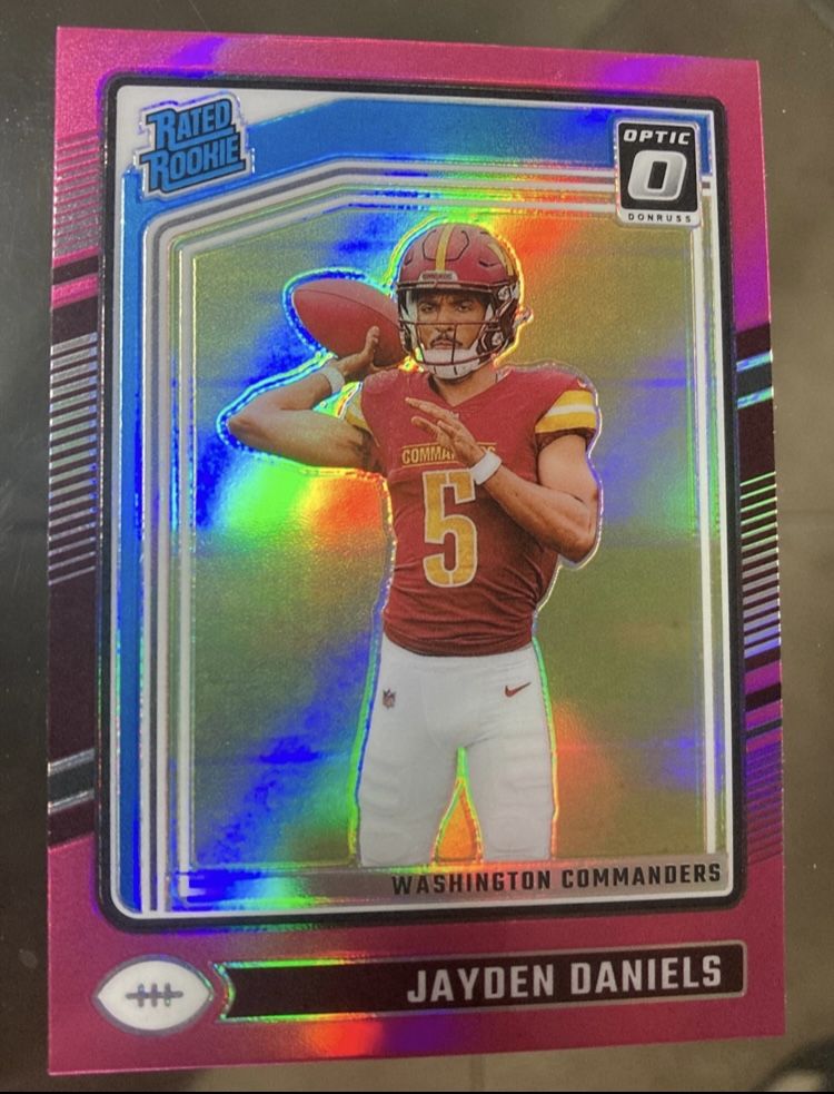 25 football card rookie Lot 2024 including Donruss Optic JAYDEN DANIELS Rated Rookie Pink Prizm 2024 CJ Stroud Rc Bryce Young rookie ticket Rc Joe Mil