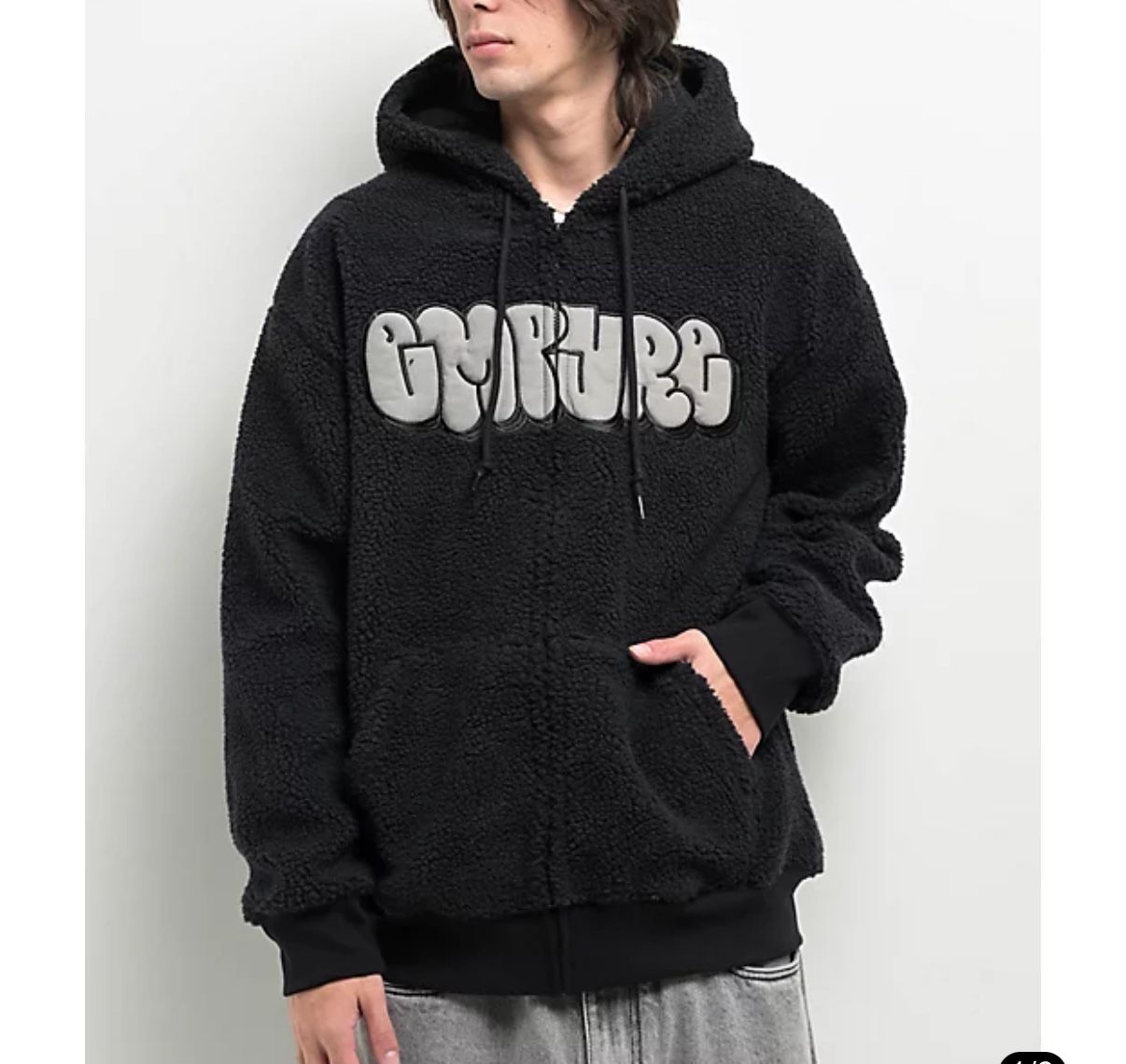 NWT New Men M Empyre Sherpa Hoodie Jacket Embroidered Graffiti Appliqué lined