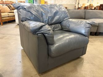 Vintage Grey Leather Plush Accent Chair