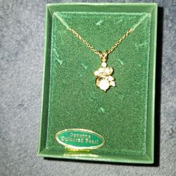 Rhinestone And Cultured Pearl Pendant Necklace. 